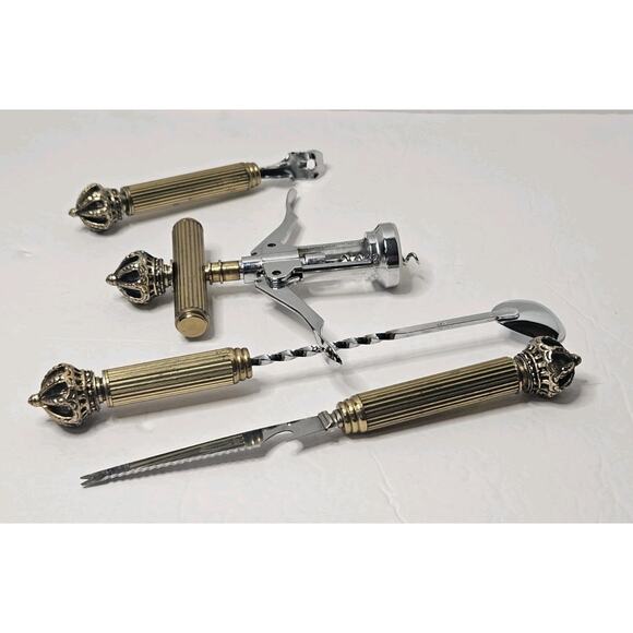 Vintage Maxwell Phillip Heavy Brass Crown Stainless Steel Bar Tool Lot Of (4) - Picture 3 of 6